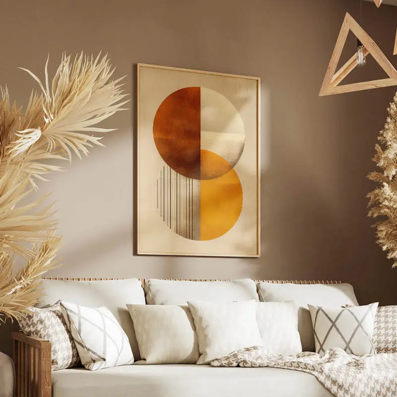 Tableau Abstrait Géométrique Doré