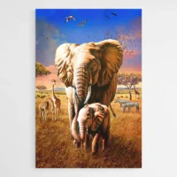 Peinture Éléphant Dans la Savane