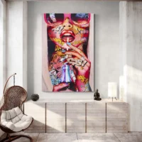 Tableau Pop Art Stickers Visage Femme